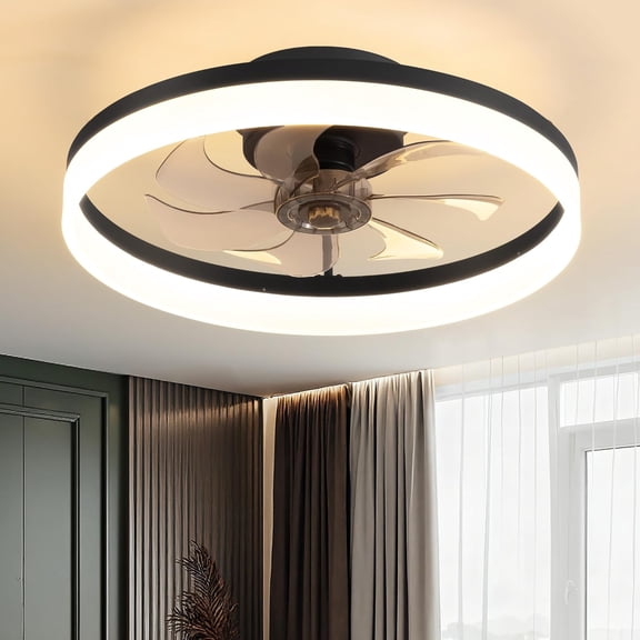 15.8" Low Profile LED Ceiling Fans with Light, Reversible Flush Mount with Remote and 6 Winds Speeds Fan Lighting, 3 Colors Dimmable for Bedroom, Garage, Dinning Room, Kitchen (Black)