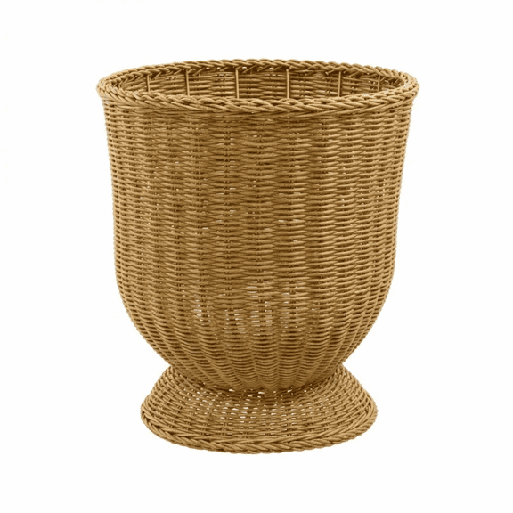 15.8" Rattan Woven Urn-Style Planter,All-Season Decorative Plant Pot for Indoor Outdoor,Rustic Pedestal Wicker Basket with Scalloped Rim,Tall Elevated Flower Pot Stand for Patio,Balcony