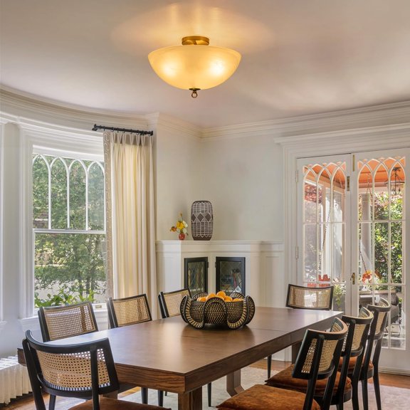 15.8" Semi Flush Mount Ceiling Light, Mid-Century Gold Kitchen Ceiling Light Fixture with Handmade Cloud Glass Shade, Modern 3-Light Glass Hallway Light Fixture for Entryway Dining Room Bedroom