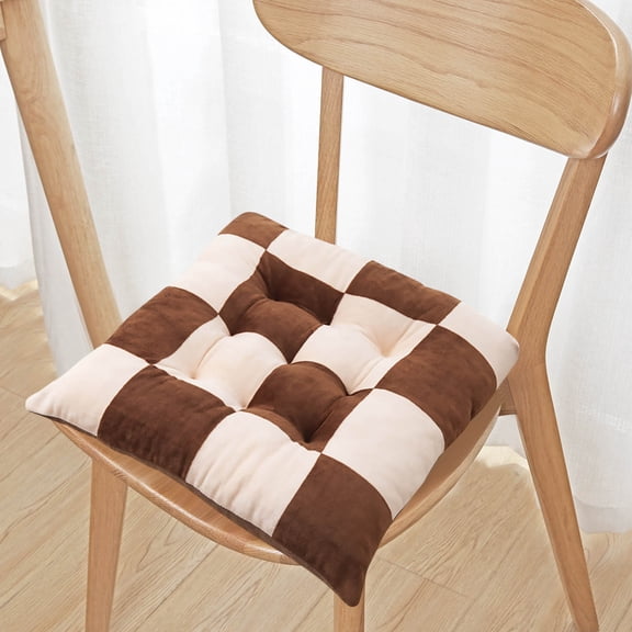 15.8" Square Tufted Chair Cushion, Plush Checkered Seat Pad for Dining/Office/Home Use(Coffee)