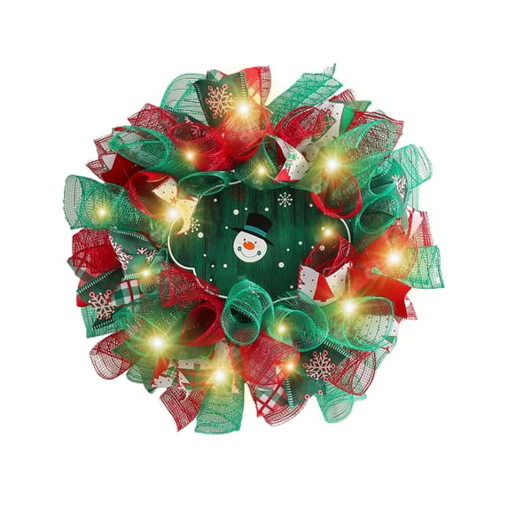 15.8" Traditional Santa Claus Wreath, Christmas Mesh Outdoor Front Door Wreath, Red And Green Woven Ribbons, Wooden Plaque Flower Garland Wreath Hanging Decorations Christmas Holiday Ornaments