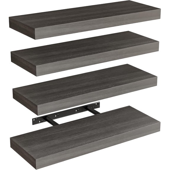 15.8‑inch wall‑mounted floating shelves, vintage wood finish, 4‑piece set with concealed brackets. Ideal for bathroom, living room, bedroom, kitchen, and decorative wall display.