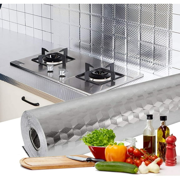 15.8 x 118 inch Self Adhesive Kitchen Backsplash Wallpaper, Waterproof Oil Proof Aluminum Foil Kitchen Sticker, Heat Resistant Peel and Stick Paper