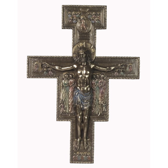 15.88 Inch San Damiano Crucifix Decorative Wall Plaque, Bronze Color