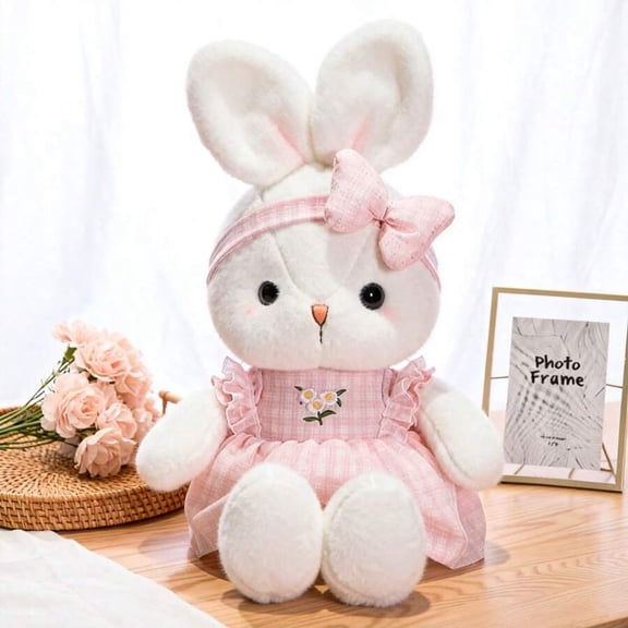 15.8in Daisy White Bunny Stuffed Animal In Floral Embroidery Dress Soft Rabbit Plushie With Bow Pastel Pink Sky Blue Sage Green Easter Bunny Decor Valentine Gift For Girl Kids Baby
