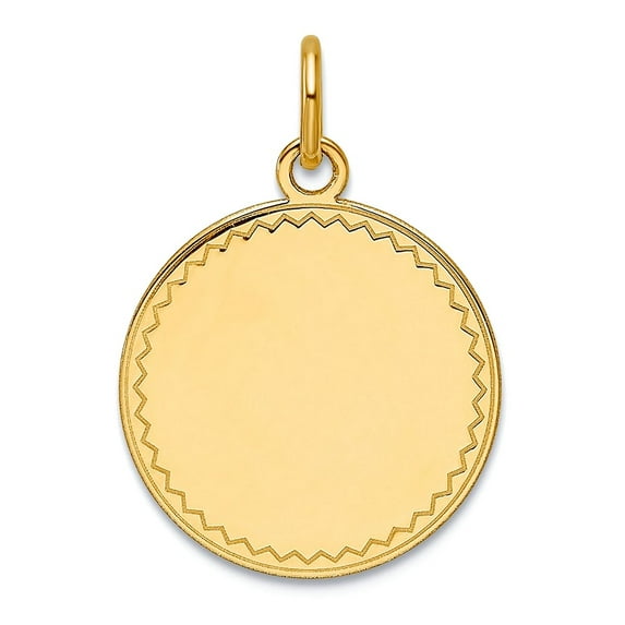 15.8mm 14k Solid Yellow Gold Plain .013 Gauge Engravable Round Disc Charm Pendant Necklace for Women