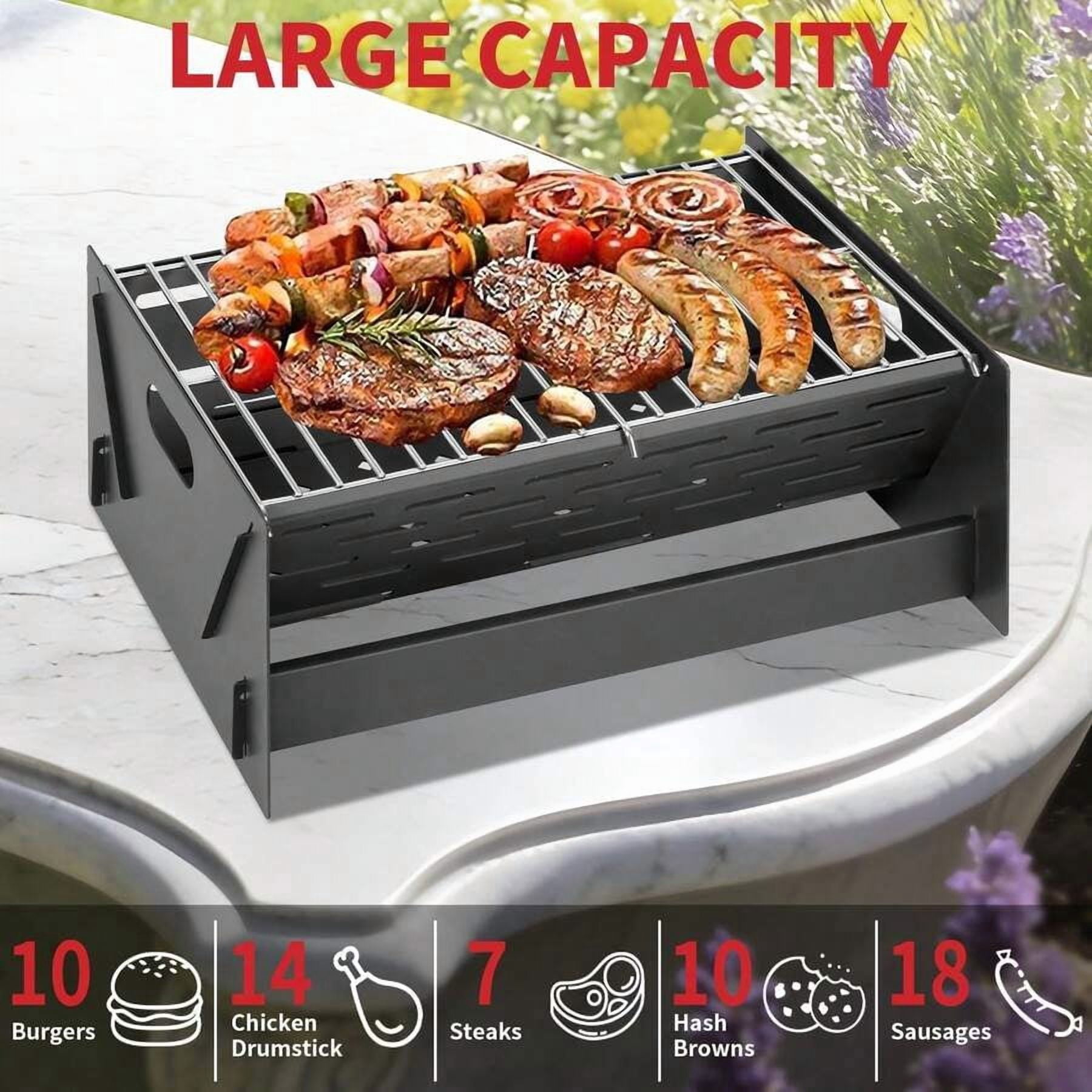 15.9" Foldable Portable Camping Charcoal Grill - Rust-Resistant Compact Tabletop Grill With Detachable Grate & Quick Assembly For Outdoor Cooking BBQ Smokes Beach Patio Backyard