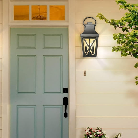 15.9 Inch Tall Outdoor Wall Sconce 1-Pack, Waterproof Outdoor Porch Light, Clear Glass Shade for Front Door, Garage, Porch, Deck, Matte Black