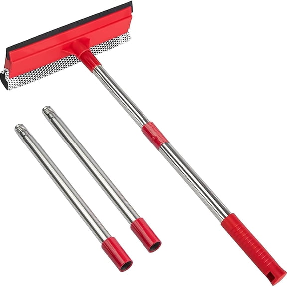 15.9" Window Squeegee for Home and Car Cleaning,2 in 1 Window Cleaner with Long Stainless Steel Handle,Sponge Car Squeegee for Gas Station, Glass,Shower,Outdoor High Window Cleaning