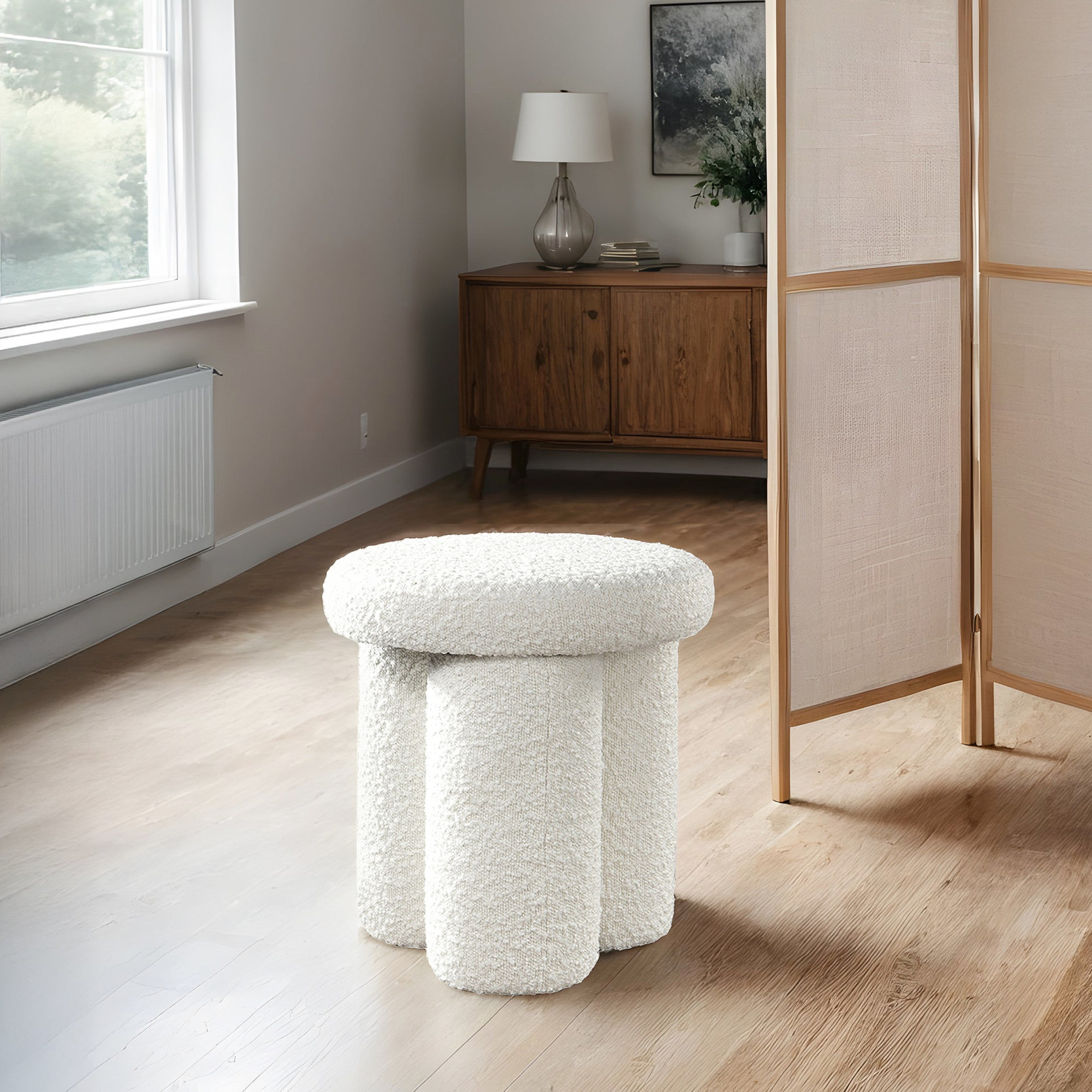 15.9 - inch Tall Ivory Boucle Footrest | Extra Seating in Various Rooms ...