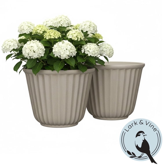 Lark & Vine Kensington Resin Planter, Durable and Light Weight, 15.9" x 15.9" x 12.6", Beige, Set of 2