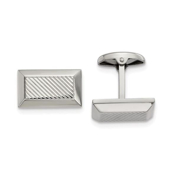 15.9mm Stainless Steel Polished Textured Rectangle Cuff Links