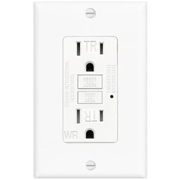 (15 AMP - 1 ) GFCI Outlet WR White - Tamper Resistant, Weather Resistant GFI Receptacle with Self-Test,  ,, Easy Install - Ground Fault Outlet for Outdoor Use & Bathroom