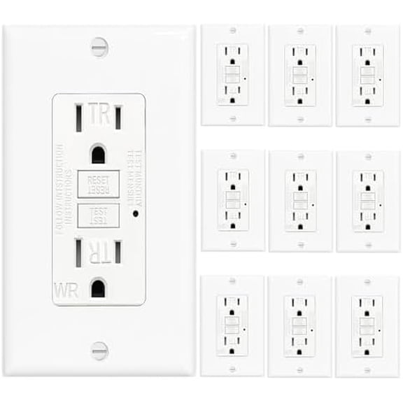 (15 AMP - 10 ) GFCI Outlet WR White - Tamper Resistant, Weather Resistant GFI Receptacle with Self-Test,  ,, Easy Install - Ground Fault Outlet for Outdoor Use & Bathroom