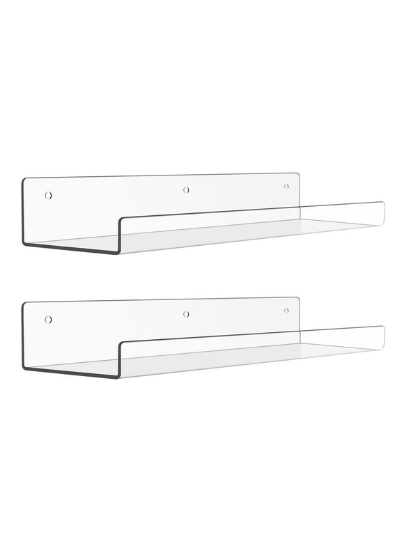 15" Acrylic Floating Shelves Wall Mounted, Upsimples 2pack Clear Acrylic Shelves, for Bedroom, Living Room, Bathroom, Kitchen