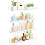 15" Acrylic Floating Shelves Wall Mounted, Upsimples 4pack Clear Acrylic Shelves, for Bedroom, Living Room, Bathroom, Kitchen