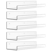 15" Acrylic Floating Shelves Wall Mounted, Upsimples 5pack Clear Acrylic Shelves, for Bedroom, Living Room, Bathroom, Kitchen