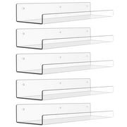 15" Acrylic Floating Shelves Wall Mounted, Upsimples 5pack Clear Acrylic Shelves, for Bedroom, Living Room, Bathroom, Kitchen