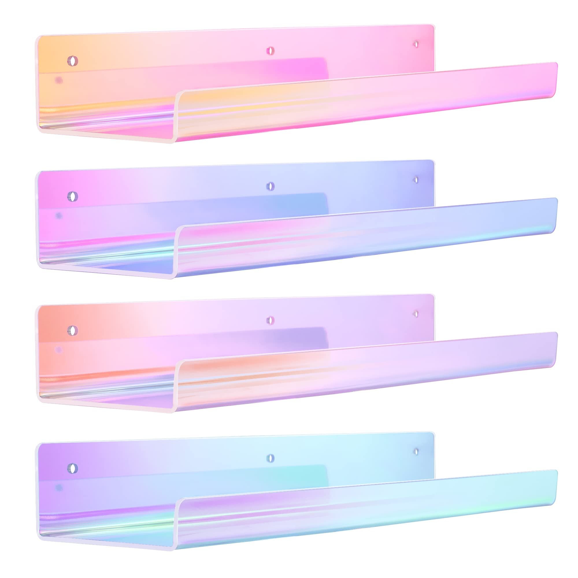 15" Acrylic Floating Shelves Wall Mounted, Upsimples Iridescent Nail