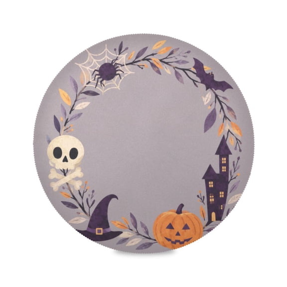 15" Alloween Wreath Printed Round Placemats Set of 1 Heat Resistant Table Mat for Kitchen for Party Deco