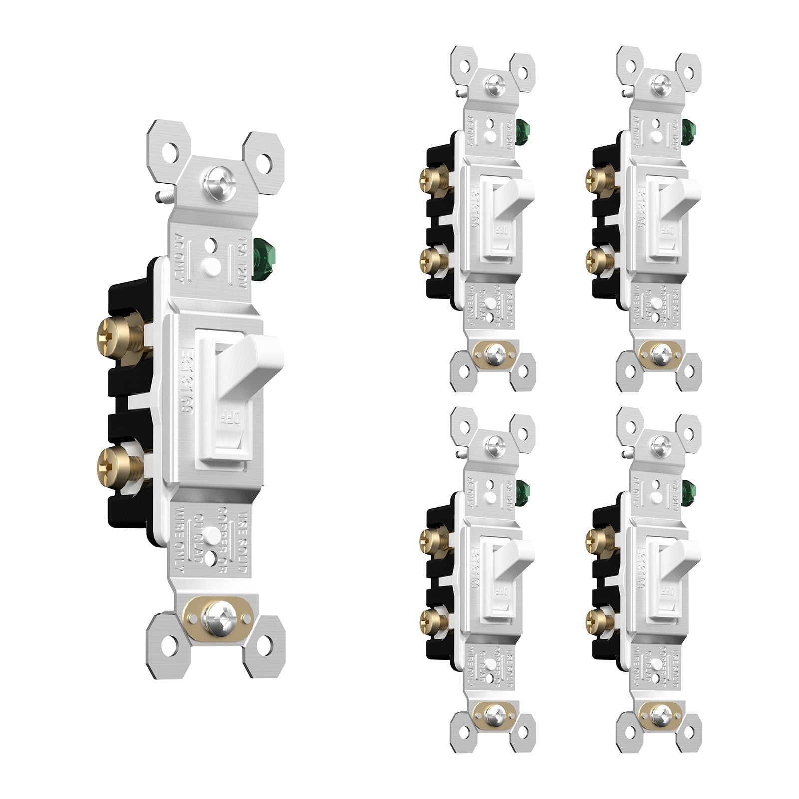 15 Amp 120-Volt Single Pole Toggle Switch, White, 5 pack