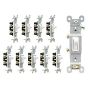 ELEGRP Single Pole Toggle Light Switch, 15 Amp, 120 Volt, Toggle Framed AC Quiet Switch, In Wall On/Off Switch Replacement, Self-Grounding, Residential and Commercial Grade, UL,10 Pack, Glossy White