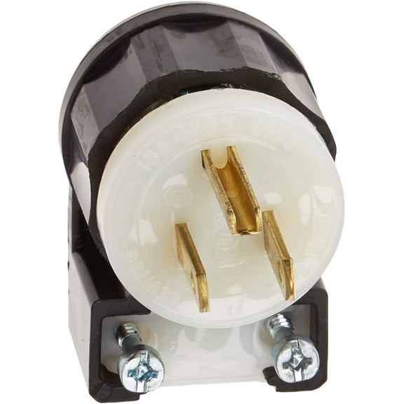 15 Amp, 125 Volt, Angle Plug, Straight Blade, Industrial Grade, Grounding, 5266-CA, Black-White