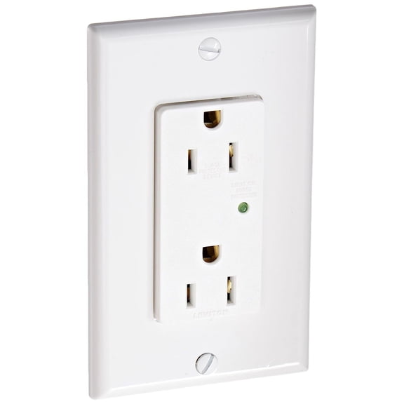 15 Amp, 125 Volt, Decora Plus Duplex Sur Suppressor Receptacle, Straight Blade, Industrial Grade, 5280-W, White