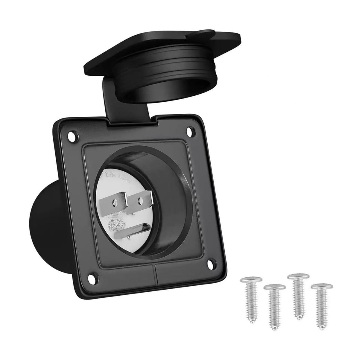 15 Amp 125V AC Power Inlet Port Plug, RV Shore Power Inlet Socket With Dual 18 Inches Extension Cord And Waterproof Back Cover, NEMA 5-15 Outdoor Electrical Outlet Receptacle Box