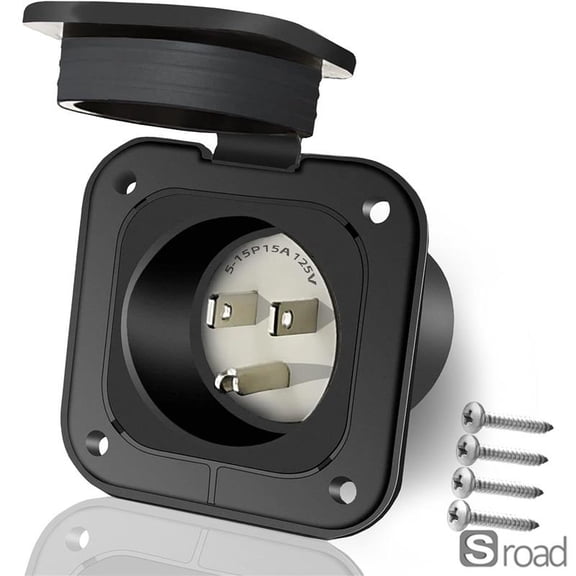 15 Amp 125V Power Inlet Receptacle With 18-Inch Cord, NEMA 5-15R Flanged Electrical Inlet Plug, Weatherproof RV Marine Trailer Power Inlet For Outdoor Use