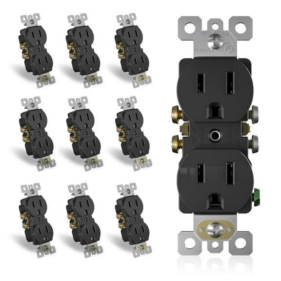 ELEGRP 15 Amp 125V Residential Grade Self Grounding Tamper Resistant Duplex Outlet, without Wall Plate, Matt Black (10-Pack)