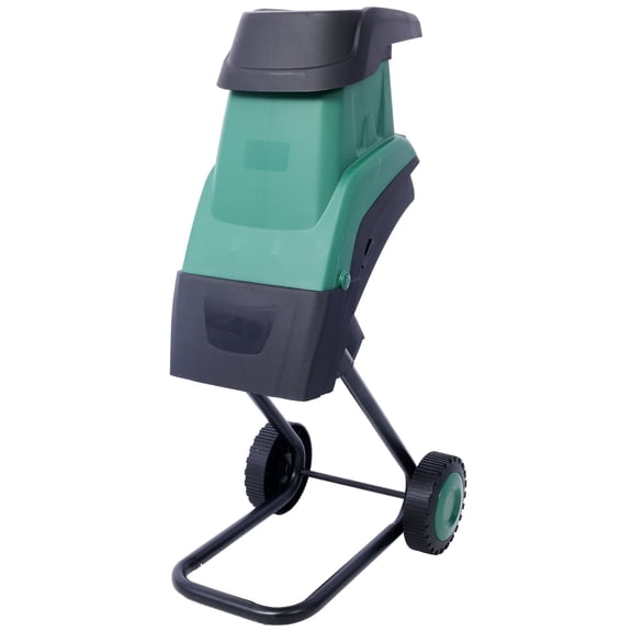 15 Amp Electric Wood Chipper Shredder with Wheels for Garden Waste, 45mm Cutting Diameter, 60L Collection Bag, Double Sided Blade System, Auto Shut-Off Green