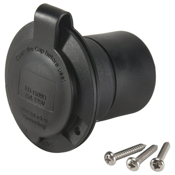 15 Amp Flanged Shore Power Outlet 125 Volt NEMA 5-15R Receptacle, 2 Pole 3 Wire Socket for Straight Blade US Plug