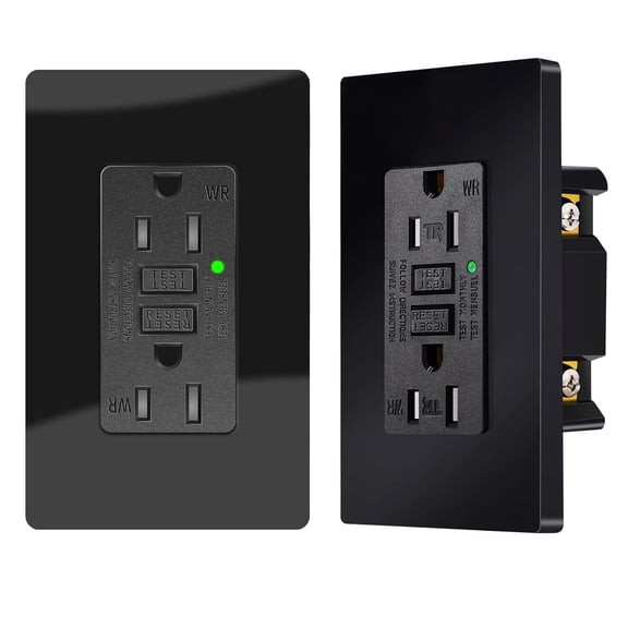 15 Amp GFCI Outlet, TR & WR Ground Fault Protector with LED Indicator, Tamper & Weather Resistant GFI Electrical Receptacle, ETL FCC Certified, Wallplate Included(2 Pack, Black)