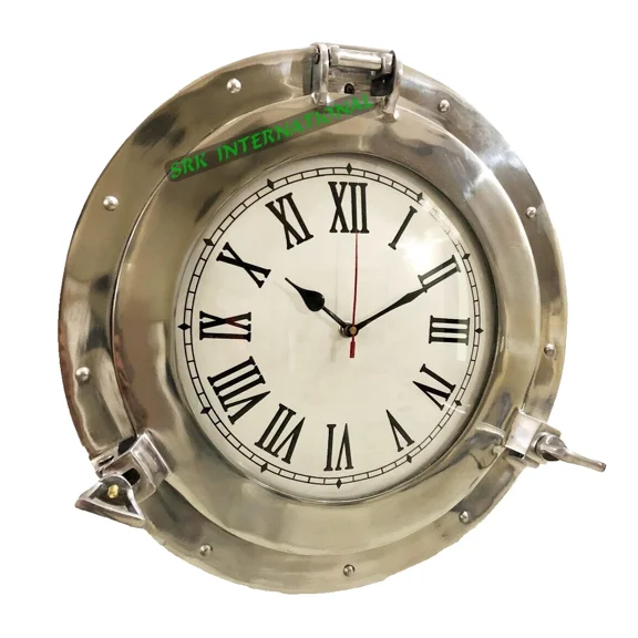 15" Antique Marine Brass Ship Porthole Clock Nautical Wall Mounted Clock Home.