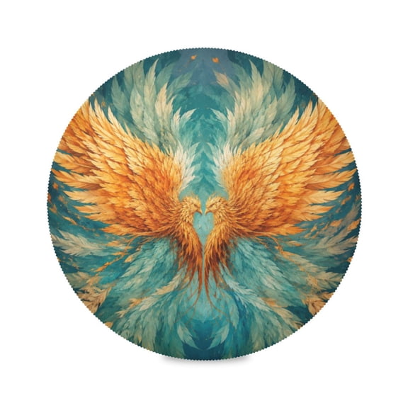 15" Aqua Phoenix Printed Round Placemats Set of 6 Heat Resistant Table Mat for Kitchen for Party Deco