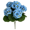 thumbnail image 1 of 15" Artificial Geraniums Silk Flowers – Realistic Outdoor & Indoor Decor for Garden, Porch, and Balcony | Lifelike Geranium Bush with 5 Flower Branches & 20 Leaves, Blue, 1 of 9