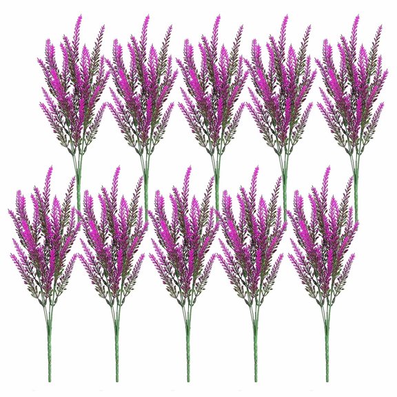 15\ Artificial Lavender Bouquet (10 Stems) - Realistic Plastic Flowers for Home Decor, Wedding, Party, Garden - No Watering, Lifelike Flocking Powder, Durable & Fade-Resistant