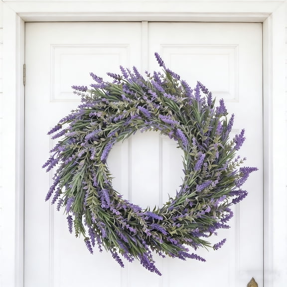 11.8" Artificial Lavender Wreath, Bexikou Greenery Garland Front Door Home Decorations, Lavender Door Wreath for Winter Spring Summer Decoration