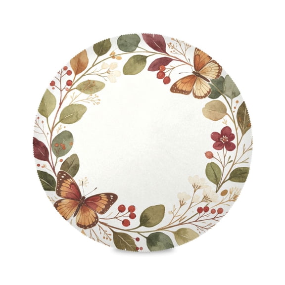 15" Autumn Butterfly Wreath Printed Round Placemats Set of 1 Heat Resistant Table Mat for Kitchen for Party Deco