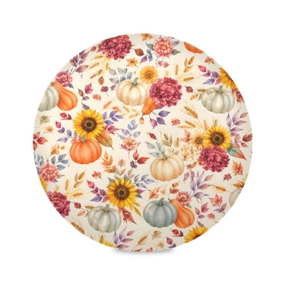 15" Autumn Pumpkin Floral Printed Round Placemats Set of 1 Heat Resistant Table Mat for Kitchen for Party Deco