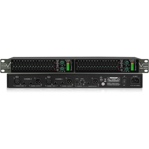 15-Band Stereo Graphic Equalizer, Dual Channel Home/Studio/Live Audio Equalizer with Independent Subwoofer Output, Low-Cut Filter, XLR/TRS Ports, 1U Full Metal Rack Mount for Home Audio