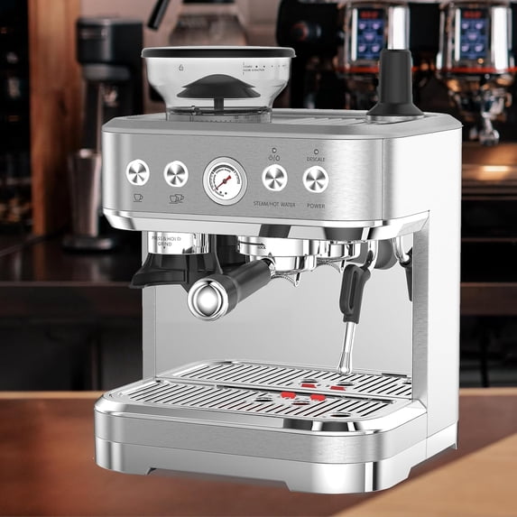 15 Bar Automatic Machine – Milk Frother, Grinder, Italian ULKA Pump, 2.5L Water Tank, Brushed Stainless Steel, for Home & Office