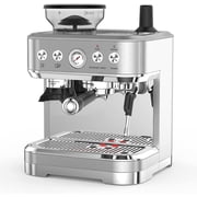 15-Bar Espresso Coffee Machine, Stainless Steel Maker with Grinder, Milk Frother, and 2.5L Water Tank for Home or Office, Silver