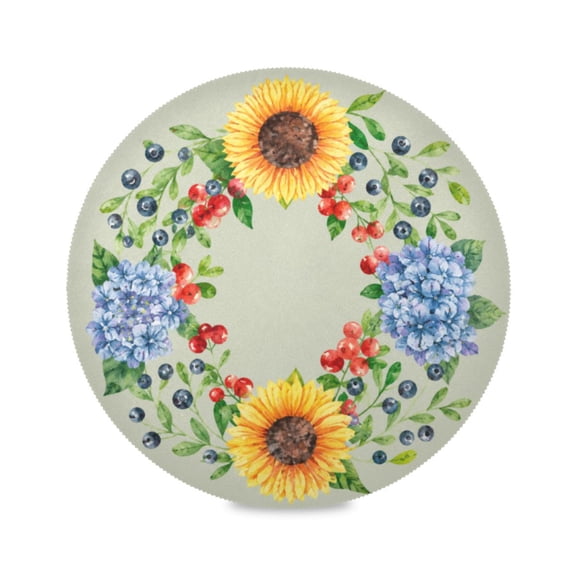 15" Berry Floral Wreath Printed Round Placemats Set of 1 Heat Resistant Table Mat for Kitchen for Party Deco