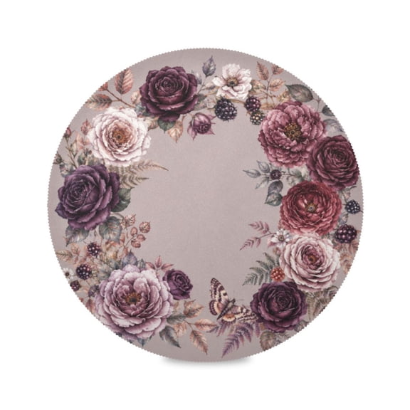 15" Berry Rose Printed Round Placemats Set of 1 Heat Resistant Table Mat for Kitchen for Party Deco