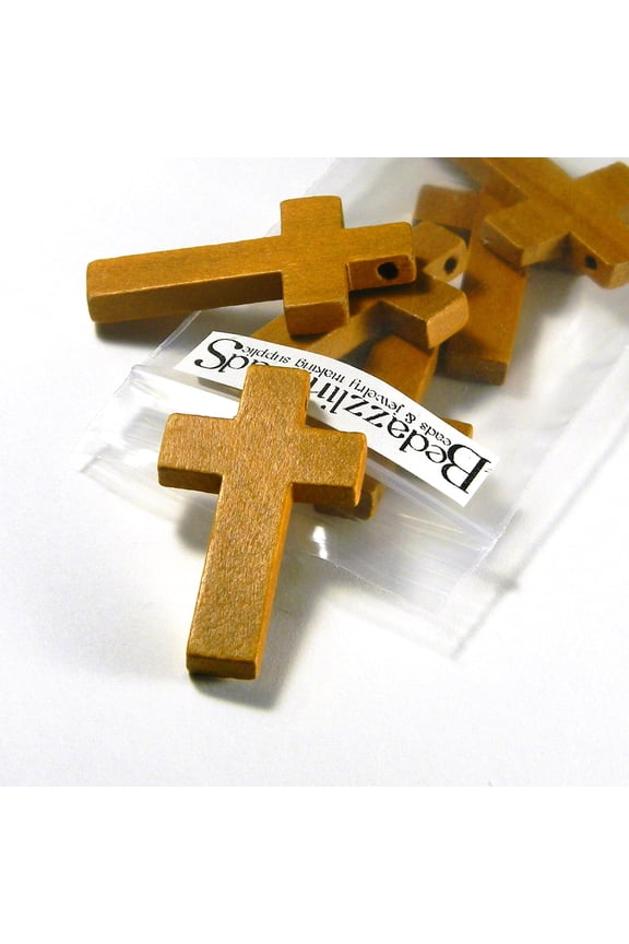 15 Big Natural Brown Wood Colored Wooden Cross Bead Pendants with 2.5mm Top Hole