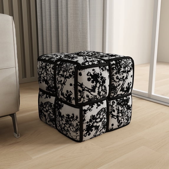 15” Black Stylish Vintage Linen Fabric Cross Weave Square Modern Chair Modern Home Upholstered Seating