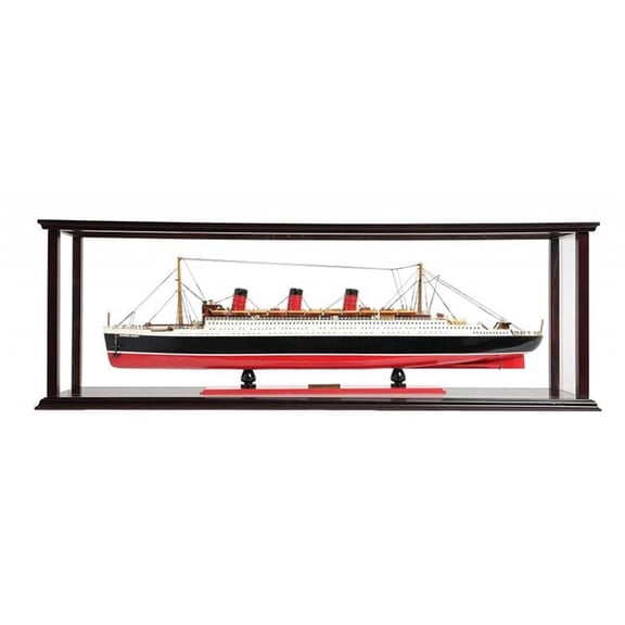 15" Black and Red RMS Queen Mary Large Display Case Hand Painted Decorative Boat with Case