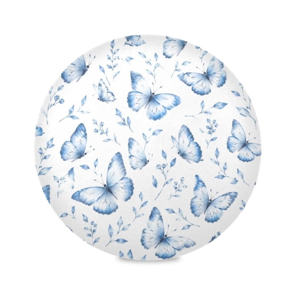 15" Blue Flutter Printed Round Placemats Set of 1 Heat Resistant Table Mat for Kitchen for Party Deco